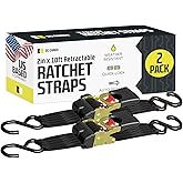 DC Cargo Mall Auto Retractable Ratchet Straps (2-Pack) 2” x 10ft, Super Heavy Duty, 3,033lb Break Strength – Tie Down Straps for Cargo, Truck, Trailer, Boats