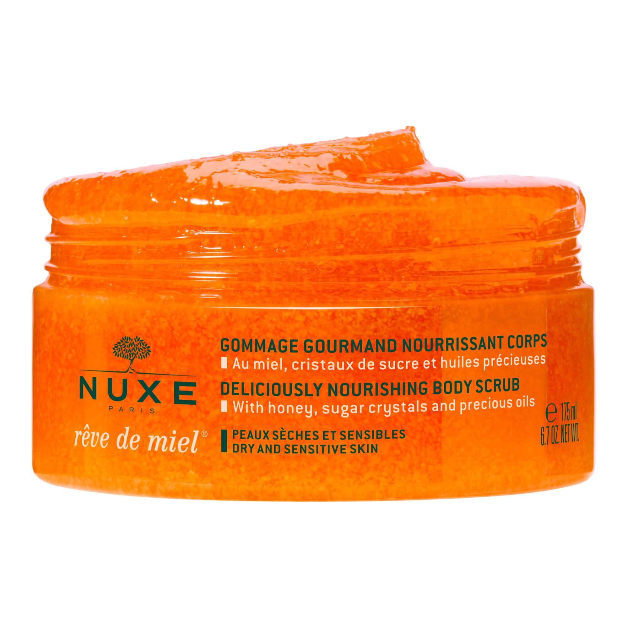 Nuxe Rêve de Miel Deliciously Nourishing Body Scrub 175ml, Exfoliating Body Treatment, Gently Refines & Nourishes Dry, Sensitive Skin, With Honey & Botanical Oils, Vegan Formula