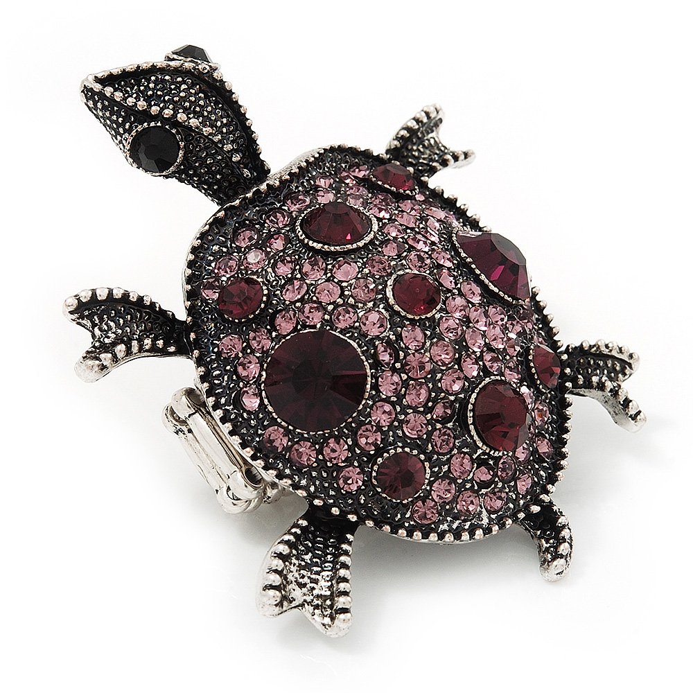 Avalaya 55mm L/Purple Crystal Turtle Flex Ring/Aged Silver Metal/Size 7/9