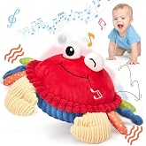 hahaland Baby 6+ Months Tummy Time Musical Bouncing Crab Crawling Toy | 48 Songs &amp; Recording Function, Dancing Moving Jumping Baby Toy, USB Rechargeable Plush Crab Toy for Babies 6 9 12 Months