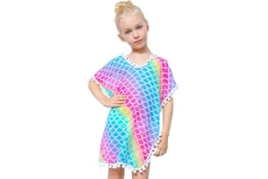 NIDOUL Swim Cover Up for Girls Mermaid Cover-up Beach Swimsuit Chiffon Coverup with Pompom Tassel