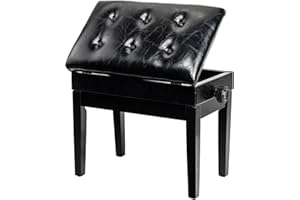 Bonnlo Adjustable Black Piano Bench with Storage Faux Leather Wooden Piano Stool with Padded Cushion