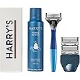 Harry's Shaving Kit for Men - Razor Handle, 3 Razor Blade Refills, Foaming Shave Gel, and Travel Blade Cover - Ocean Blue
