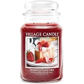 Village Candle Strawberry Pound Cake, Large Glass Apothecary Jar Scented Candle, 21.25 oz., Red