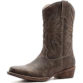 GLOBALWIN Square Toe Black Cowboy Boots For Women Cowgirl Western Boots With Low Heel Size 10M