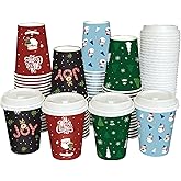 FRIOCASA 100 Pack Christmas Coffee Cups with Lids Disposable 12 Oz Thickened Christmas Paper Cups for Hot Beverage Chocolate