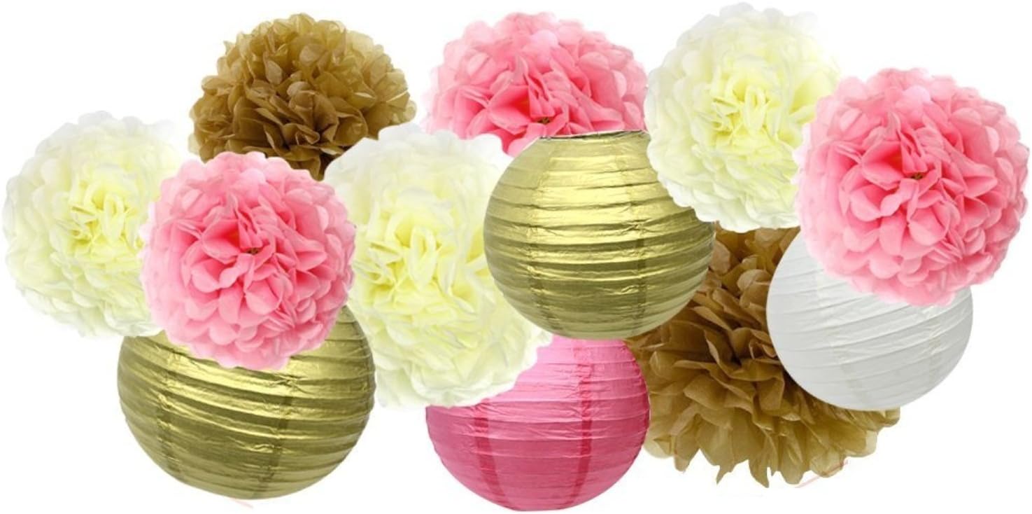 Theme My Party 10 Pieces of Pom Pom & Paper Balls for Birthday/Wedding/Anniversary