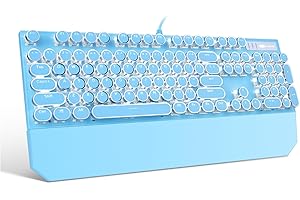 MageGee Typewriter Mechanical Gaming Keyboard, Retro Blue Punk Round Keycap LED Backlit USB Wired Keyboards for Game and Office, for Windows Laptop PC Mac - Blue Switches