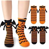 soxitoevy 2 Pairs Halloween Socks Funny Magnetic Holding Hands Couple Socks | Black Evil Pumpkin Bat Print, Strong Magnet Design, 80% Cotton Blend, Halloween Party, Men Women Couple Friends Family Gifts