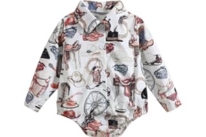 Kayotuas Western Baby Boy Clothes Cowboy Shirt Romper Long/Short Sleeve Button Down Onesie Bodysuit Infant Gentleman Outfits