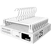 Sharpty Pant & Skirt Hangers - Closet Hangers for Shorts, Shirts, Jeans, Dresses, Slacks, Coats, Clothes, Clothing, Garments & More - Durable, Space Saving & Non-Slip, White - 25 Pack