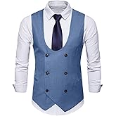 MllesReve Men's Slim Fit Waistcoat U Neck Double Breasted Suit Vest