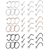 Ftovosyo 20g Nose Rings Studs Surgical Steel Nose Rings Hoop Piercing Jewelry for Women Men Set 45pcs