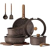 CAROTE 17PCS Pots and Pans Set Non Stick with Detachable Handle, Nonstick Cookware Sets, Cooking Kitchen Set, Oven/Dishwasher Safe, Induction Cookware, Brown, RV Kitchen Pot and Pan