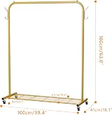 HOMIDEC Clothes Rail Portable Rack with Wheels and Shelf, Holds 40kg Golden view 3