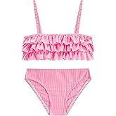 LIZENS Girls Two Piece Striped Bikini Set Swimwear Flounce Ruffle Trim 2-12Years Beach Bathing Swimsuit