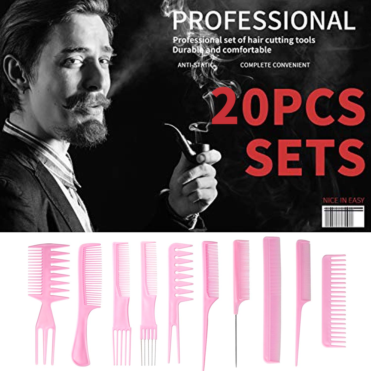 Vebiys Magic 10 piece professional styling comb set - Anti Static Coarse Fine Toothed Pick Combs - hair styles for women, men, girls, and boys - Suitable for stylist (Pink) : Beauty