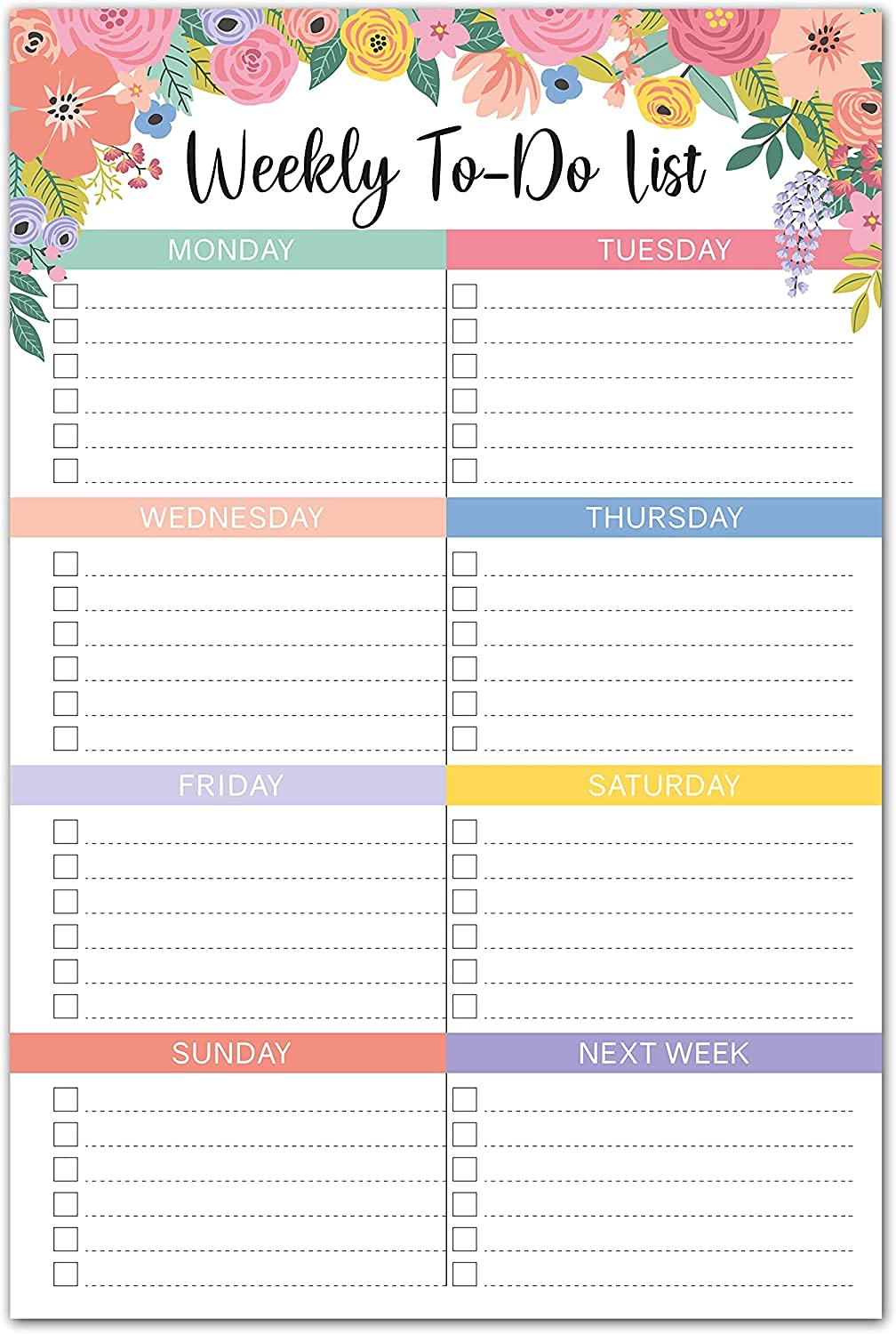 Sweetzer &amp; Orange Floral Weekly to Do List Notepad. Magnetic Weekly Planner Notepad with Daily Planner Agenda Squares. 9x6” Day Planner 2020 2021 - Student Planner, Work Planner and Checklist Notepad