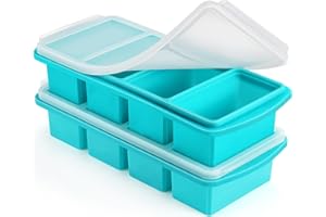 UOZUKE Silicone Freezer Tray with Lid - 1 Cup Silicone Food Freezer Tray - Large Ice Cube Freezer Molds - Soup, Sauce, leftovers, Homemade Meal Prep Freezing Kitchen Storage Containers - Aqua - 2-Pack