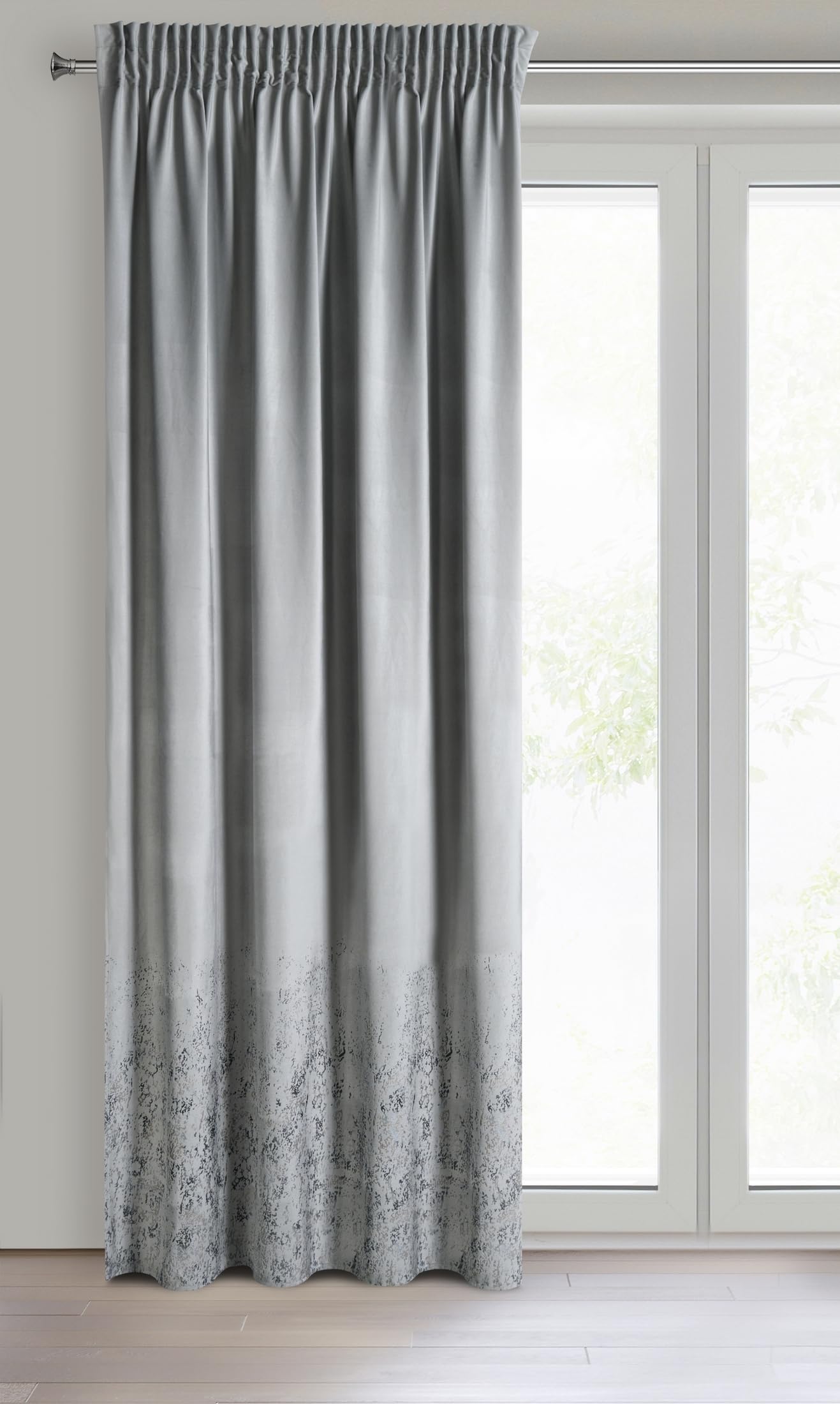 Eurofirany MIRELA Velvet Curtain, Velvet Curtain with Ruffle Tape, 1 Piece, Golden Pattern, Blackout, Glamour, Elegant Curtain for Living Room, Bedroom, 140 x 270 cm, Light Grey