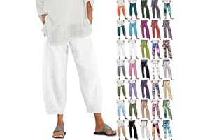 QWENTMTNTY Plus Size Capris Pants for Women Cotton Linen Wide Leg Casual Summer Comfy High Waisted Loose Crop Pants Pockets