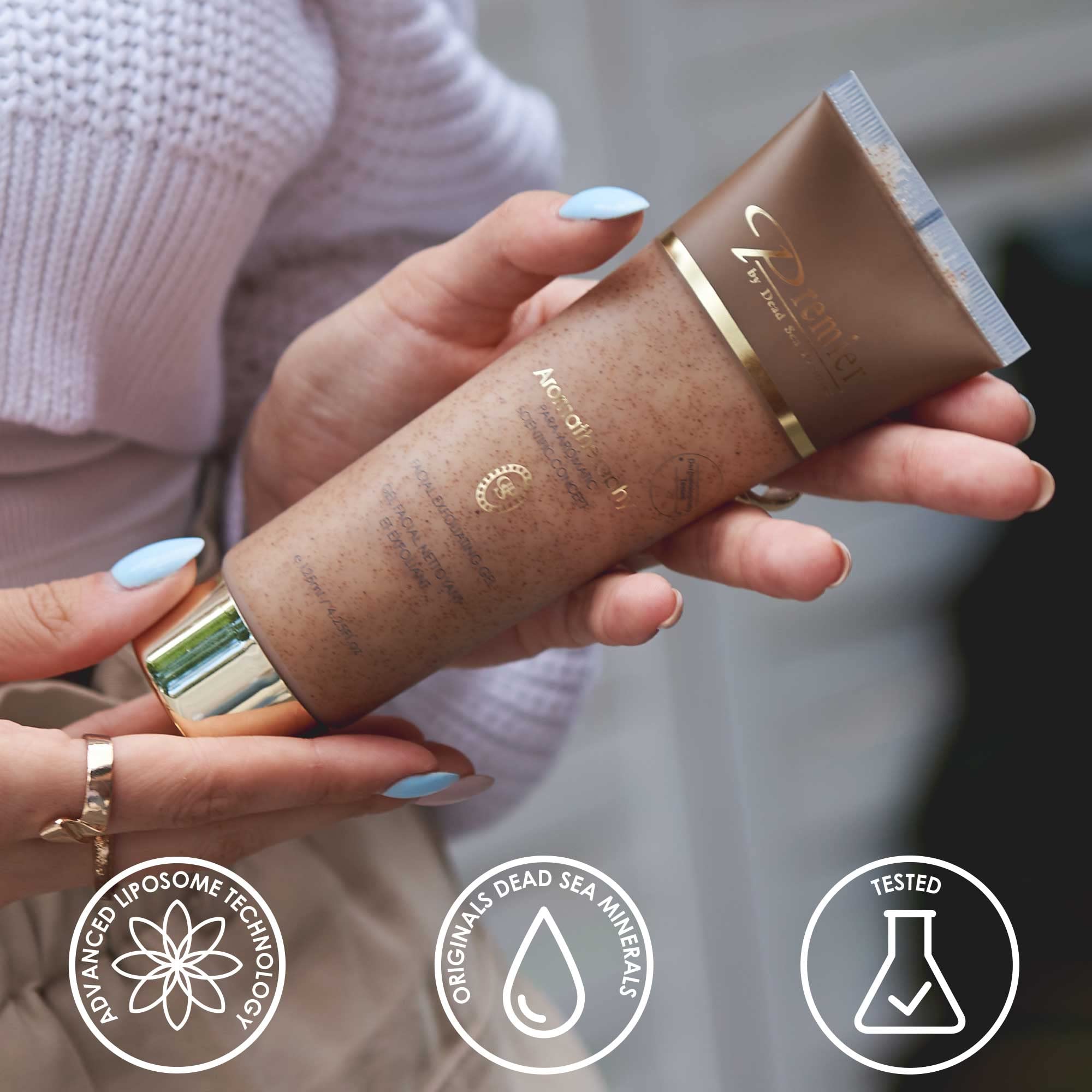 Premier Dead Sea Face Scrub, Exfoliating Face Wash for Women and Men, Para-Pharmaceutical Facial Gel Cleanser with Dead Sea Salt Minerals, Micro Grains, Non-Drying (4.25 Fl oz)