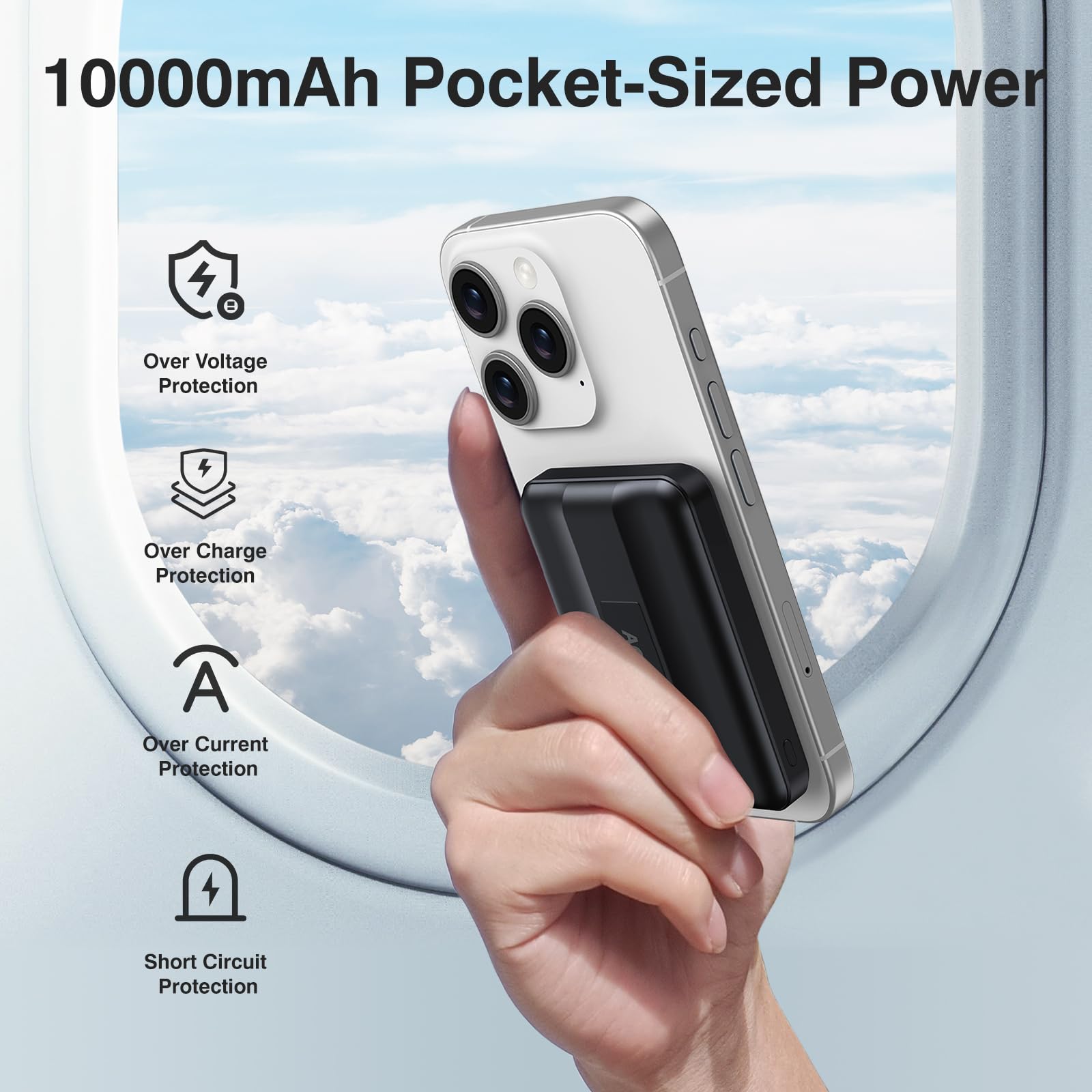 Powerbank für MagSafe, AOGUERBE Magnetische Power Bank 10000mAh mit Ständer 5