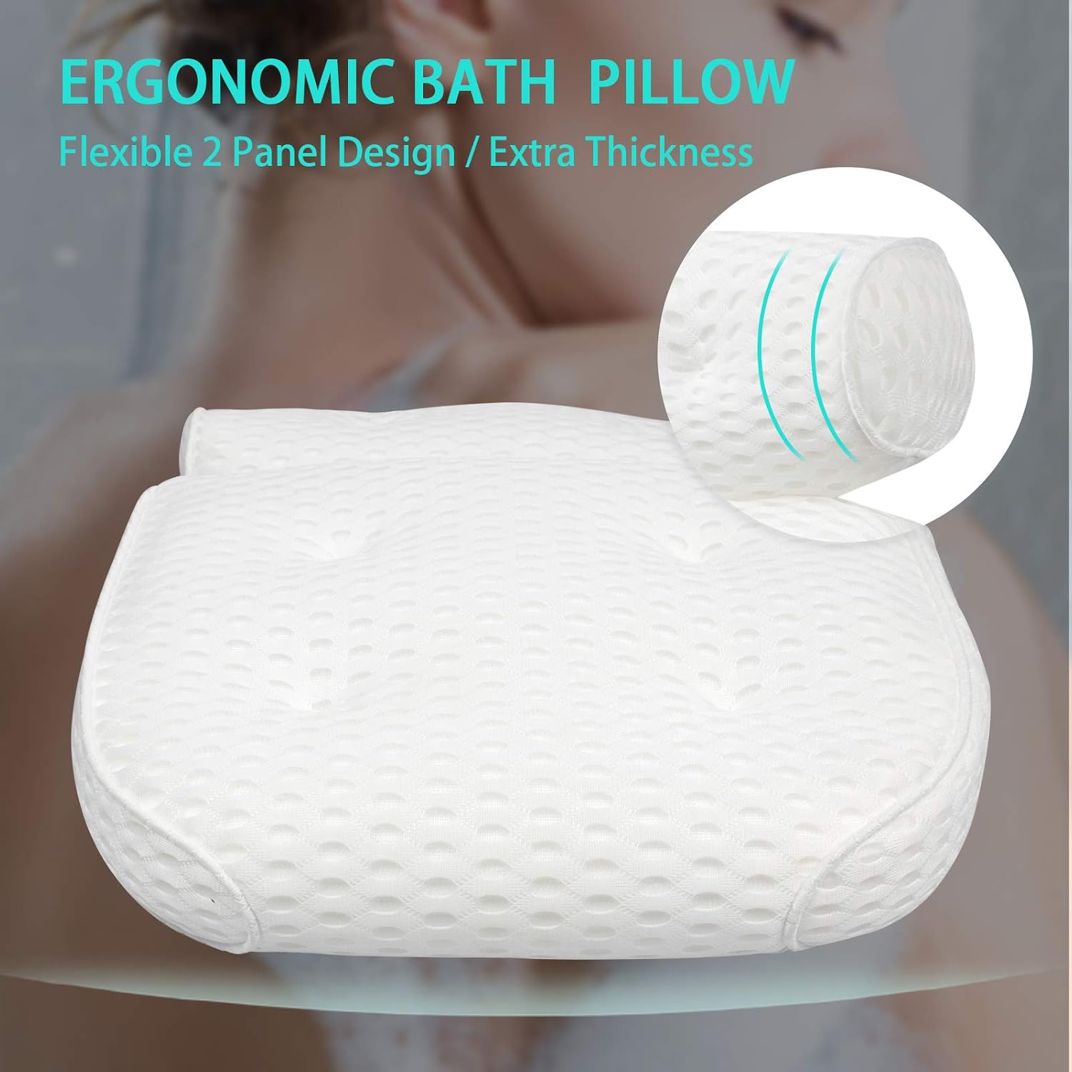 Bath Pillow for Tub, 4D Air Mesh Bathtub Spa Pillow with Side Pocket for Accessories, Luxury Bath Pillow Support Head, Neck, Shoulder, Back for All Bathtub, Hot Tub, Jacuzzi : Beauty