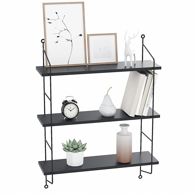 Athomestore Wandregal Bücherregal Schweberegale Dekorative Dekoregal Hängeregal Küchenregal an der Wand Montiert Eisen Holzma