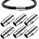 Junkin 6 Pcs Cord End Caps Leather Magnetic Clasps 6 mm for Bracelet Making Stainless Steel Bracelet End Caps Clasps Closures Leather with Locking Mechanism for Jewelry Crafts