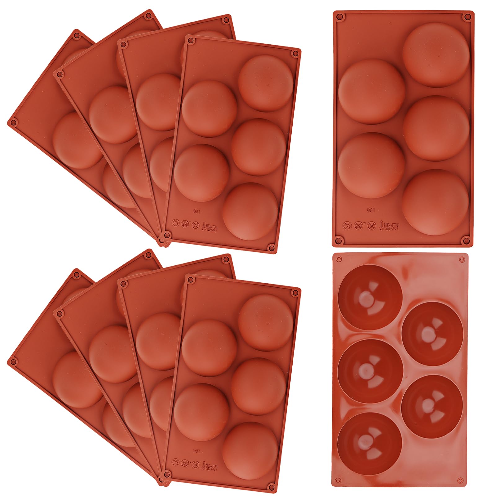 JAPCHET 10 Pack 8cm 5 Cavity Semi Sphere Silicone Moulds, Half Round Shapes Chocolate Molds, Large Half Ball Silicone Molds for Jelly, Dome Mousse Cake, Chocolate