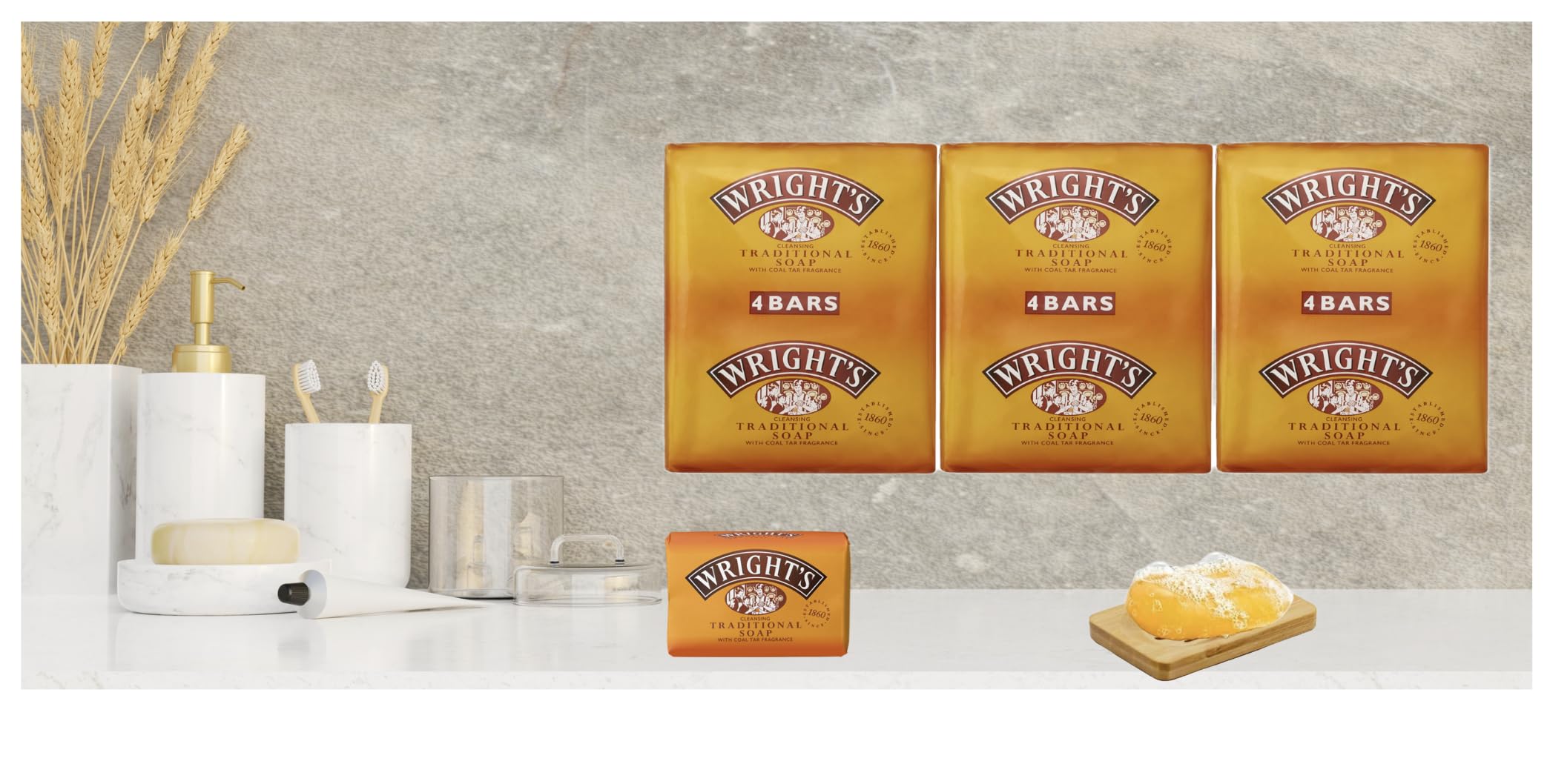 Dr COSI-Wright's Coal Tar Traditional Soap for everyday skin cleansing suitable for all skin types. 4 x 3 packs 100g bars (pack of 12)