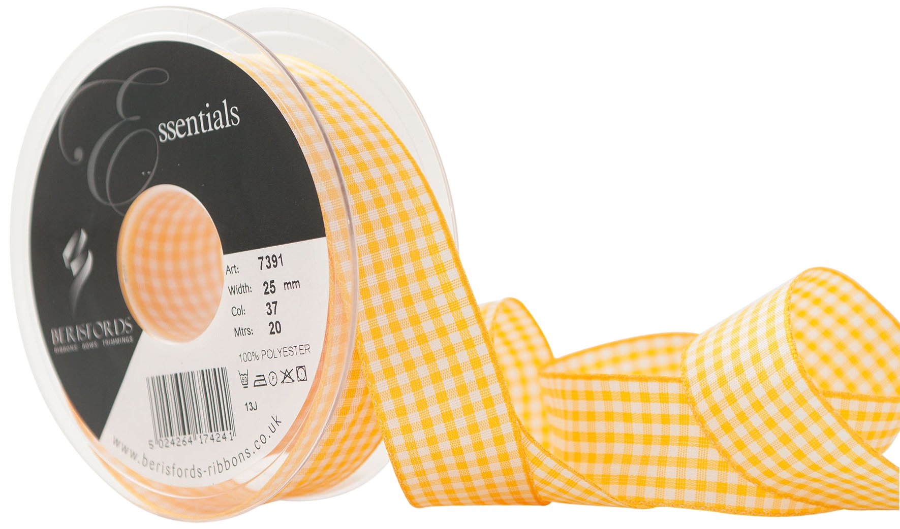 Berisfords 25 mm Gingham Ribbon, Gold