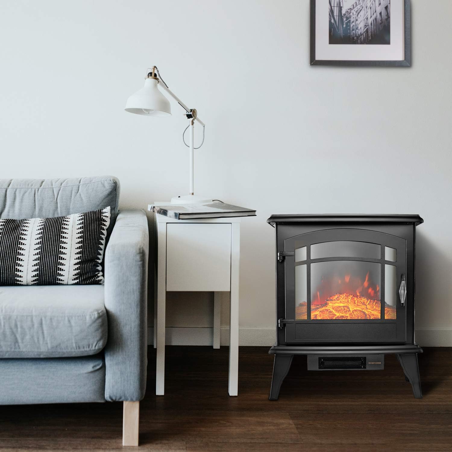 Portable Electric Fireplace Stove- 24-in H Space Heater with Realistic Flame, Traditional Electric Stove, High, Low, Without Heat Control, Safety Cut-Off, Safety Tip-Over Switch, Classic Senio Black
