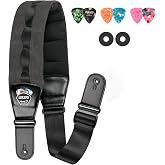 LEKATO Bass Guitar Straps for Heavy Bass &amp; Guitars with 3.5&rdquo; Wide Guitar Strap Padded Thickened Foam Bass Straps Adjustable Length from 45" to 55" Bass Guitar Strap with 2 Strap Locks &amp; 6 Picks-Black
