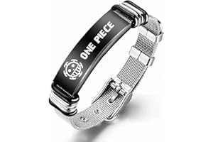 BayJew One Piece Anime Bracelet - Stainless Steel Adjustable Mesh Wristband with Skull Design for Men, Women & Kids