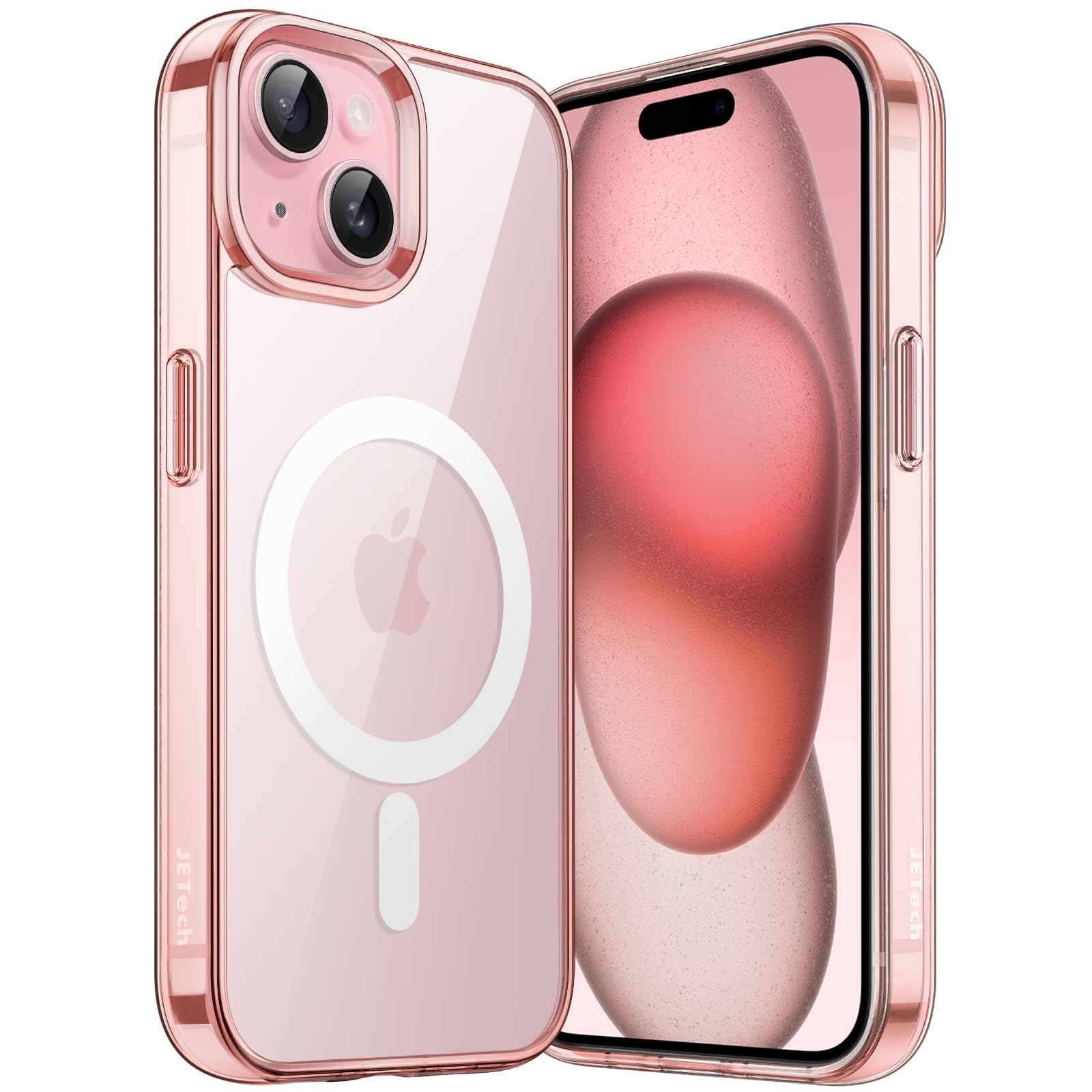 JETech Magnetic Case for iPhone 15 6.1-Inch Compatible with MagSafe Wireless Charging, Shockproof Phone Bumper Cover, Anti-Scratch Clear Back (Pink)