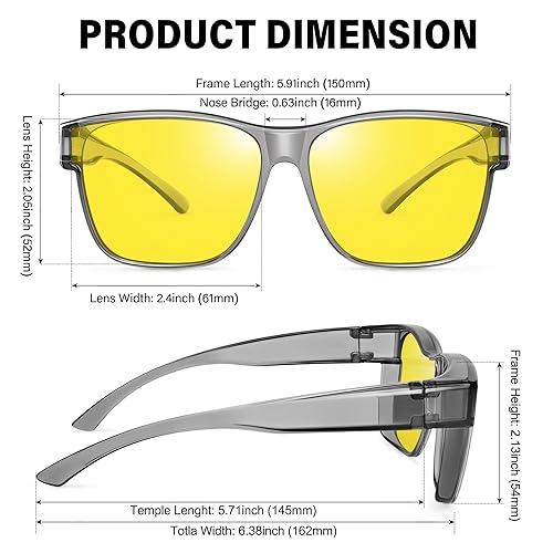 URUMQI Night Vision Glasses Fit Over Glasses for Men Women, Anti