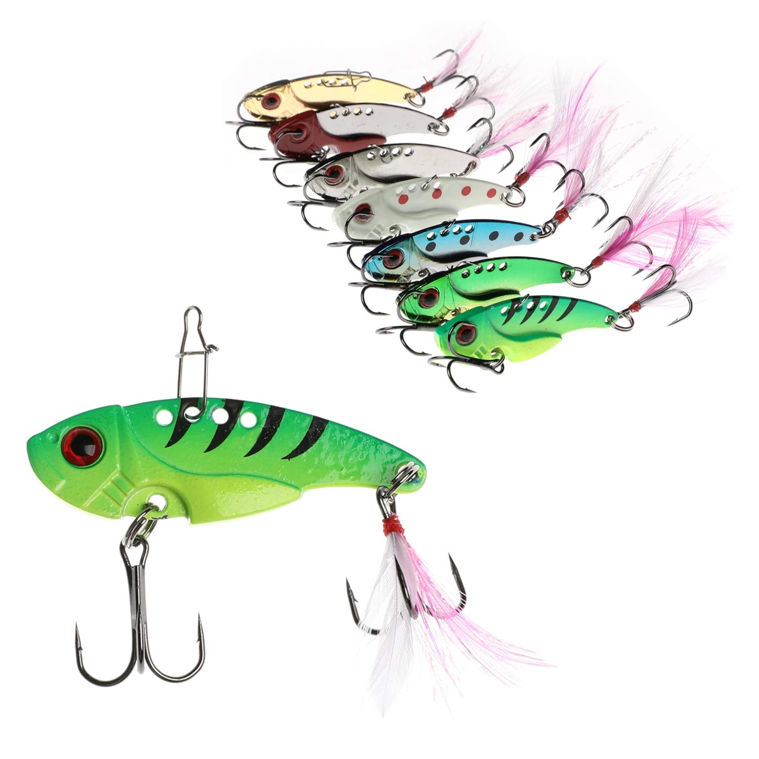 WANBY Proven Explosive Color Special Spinner Spoon Swimbait Vibrating Jigging Freshwater Saltwater Fishing Tackle Lures and Baits (7pcs VIB)