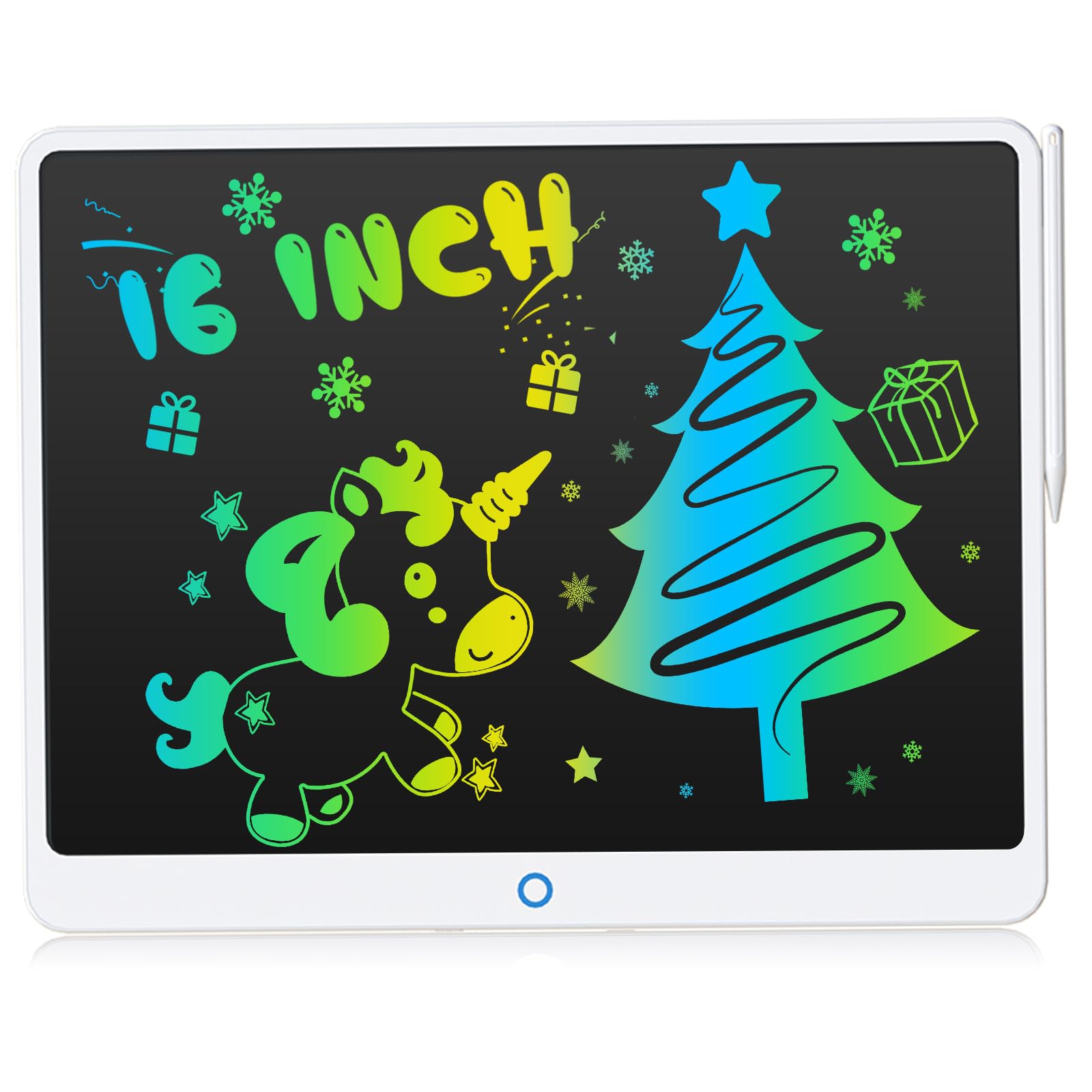 16 Inch Drawing Tablet, LCD Writing Tablet, Portable Drawing Board, Wipeable and Reusable Magic Board, 3-8 Birthday Gift for Girls and Boys (One Pen White)