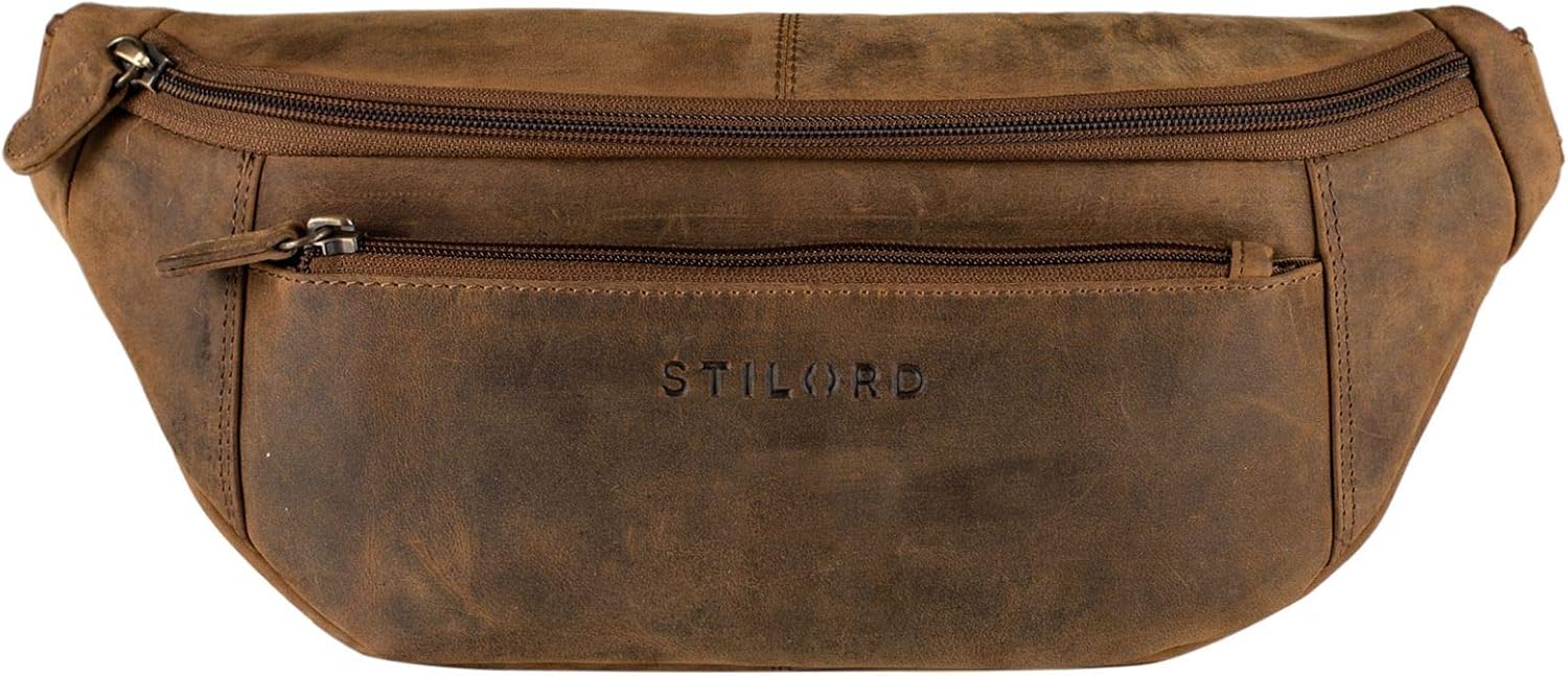 STILORD 'Bryce' Vintage Fanny Pack Leather Belt Bag Large Vintage Bum Bag for Men Women Hip Bag Belt Bag Pouch for Jogging Festival Travel Colour:Middle Brown - Image 4