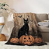 YeeJu Halloween Throw Blanket Vintage Pumpkin Cat Throw Blanket for Couch Sofa Bed Living Room Halloween Cozy Soft Lightweight Fuzzy Plush Fleece Blankets and Throws Decorative Blanket 50x60