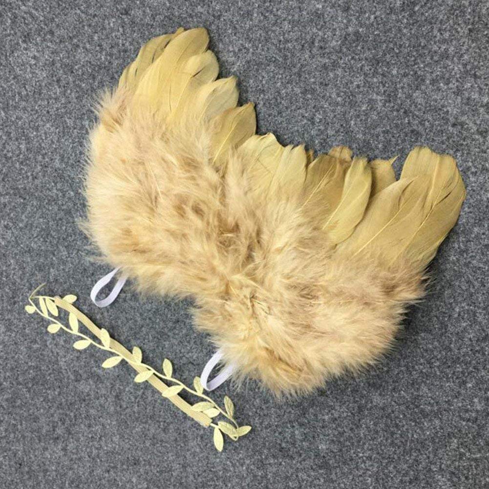 Amor Present Baby Angel Wings, Newborn Baby Gold Feather Angel Wings with Headband Infant Costume Photo Prop Outfit Easter April Fools Day Gift