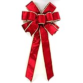 Christmas Large Bows with Gift Box, Gold Wired Red Velvet Bows for Wreath Floral, Christmas Tree Topper, Outside Bowknot Red 