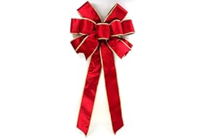 Christmas Large Bows with Gift Box, Gold Wired Red Velvet Bows for Wreath Floral, Christmas Tree Topper, Outside Bowknot Red 
