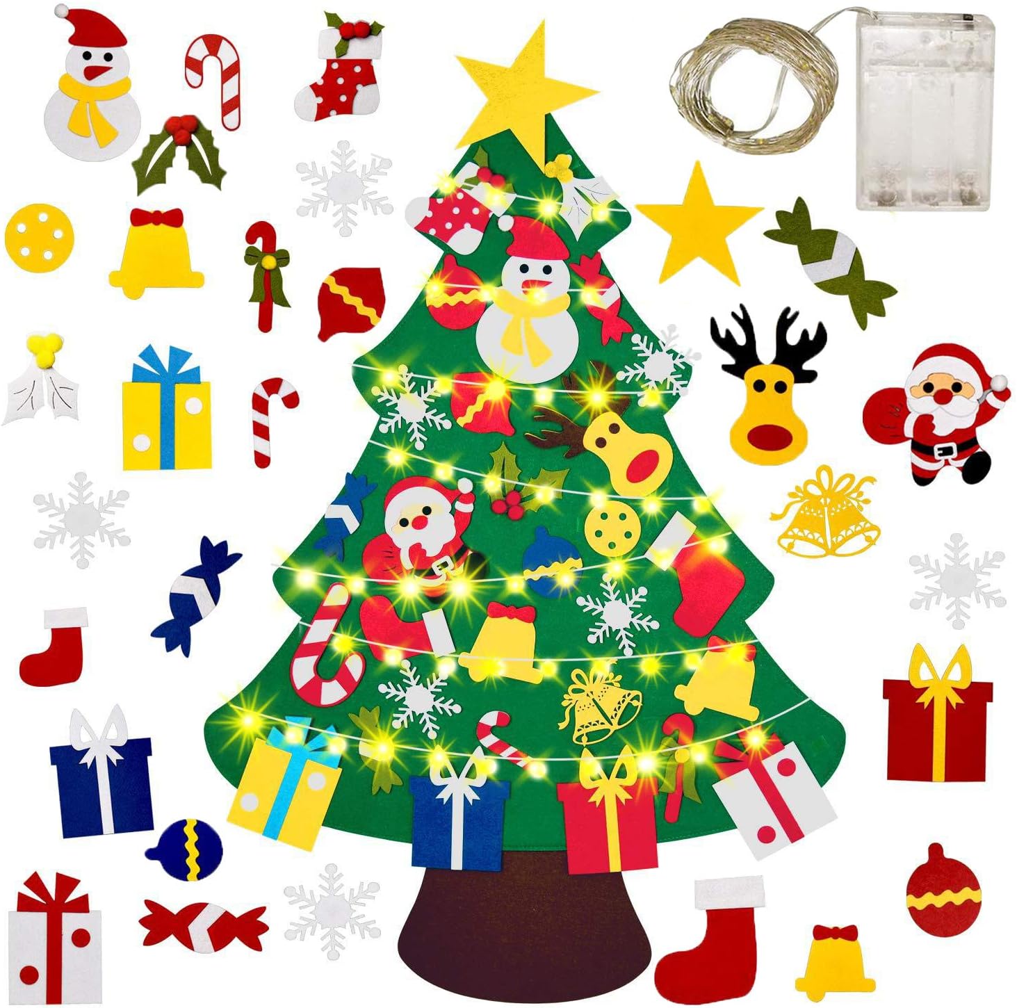 Regali Di Natale In Pannolenci.Gudotra Kit Feltro Albero Di Natale Per Bambini 25pz Ornamenti Velcro Staccabili Led Catene Riutilizzabile Regali Di Natale Decorazione Della Parete Portello Vetrine Amazon It Casa E Cucina