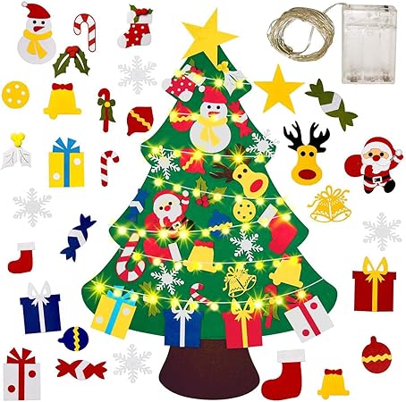 Albero Di Natale A Muro Amazon.Gudotra Kit Feltro Albero Di Natale Per Bambini 25pz Ornamenti Velcro Staccabili Led Catene Riutilizzabile Regali Di Natale Decorazione Della Parete Portello Vetrine Amazon It Casa E Cucina