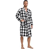 Zerbala Men's Flannel Robe Knee Length Plaid Bathrobe