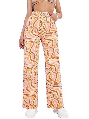WDIRARA Women's High Waisted Wide Leg Print Casual Colorful