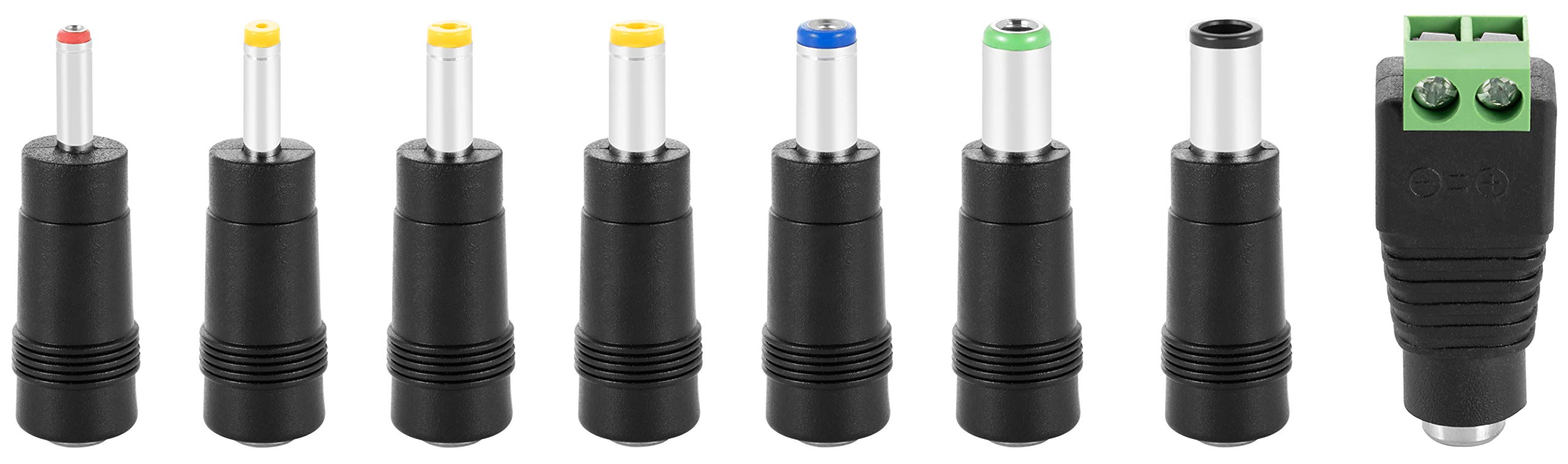 POPPSTAR Universal Input Plug Set (Jack Tips 5.5x2.5mm socket to 6.4x4.4, 6.3x3.0, 5.5x2.1, 5.5x1.7, 4.8x1.7, 4.0x1.7, 3.5x1.35 plug, 2-pin), Set of 8 adapters